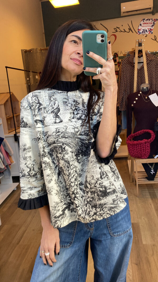 Blusa Elisabetta Toile de Jouy nero